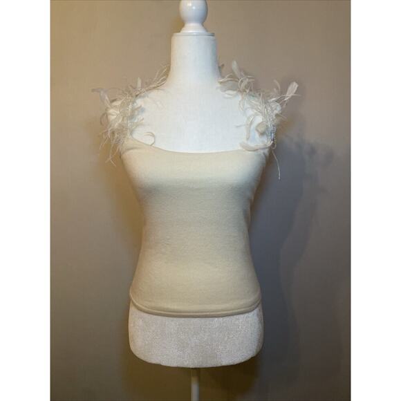 Ralph Lauren Black Label Beaded Feather Cashmere Sweater Tank Top Formal Blouse - Picture 7 of 11